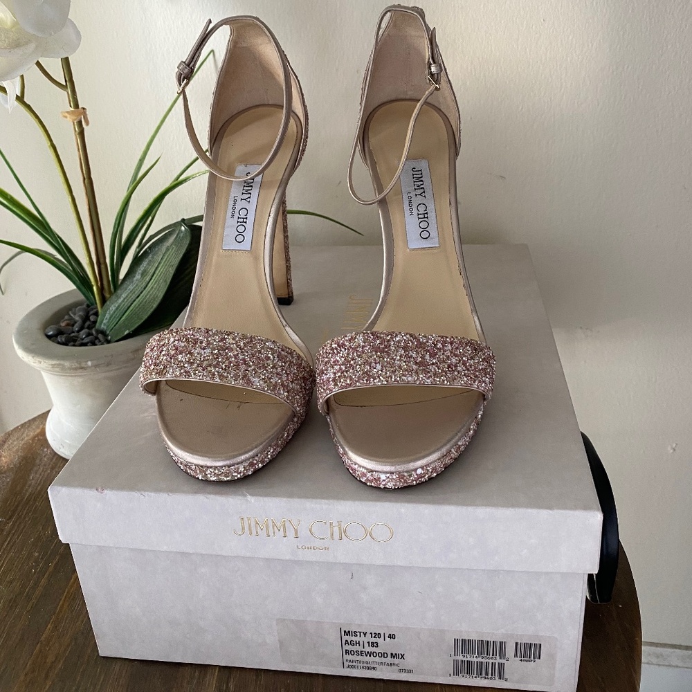 Jimmy Choo - Misty 120 Coarse Pink Glitter Sandal - Picture 1 of 6